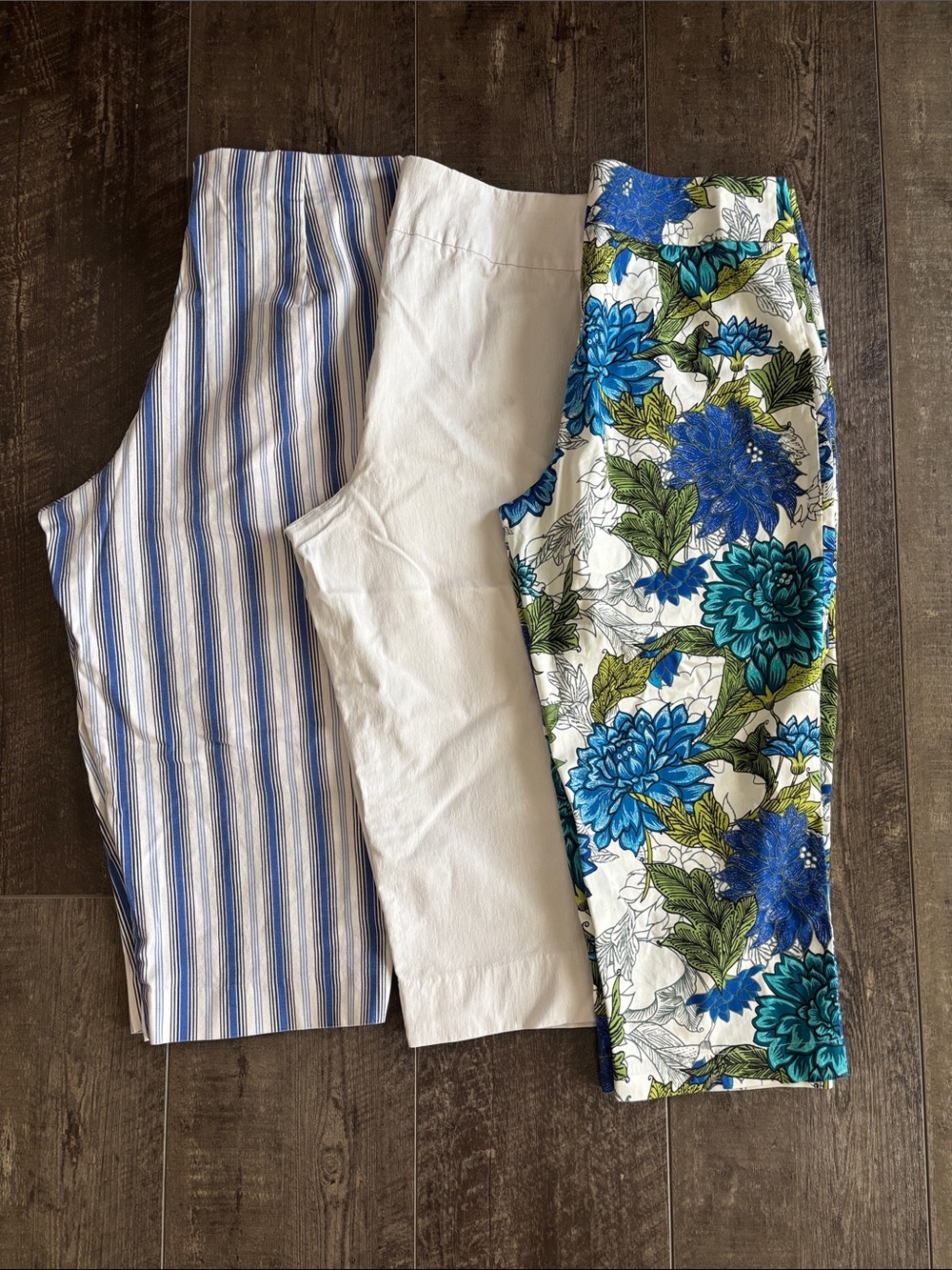 Capris and ankle pants Blue stripe & Blue Floral. FREE white pair